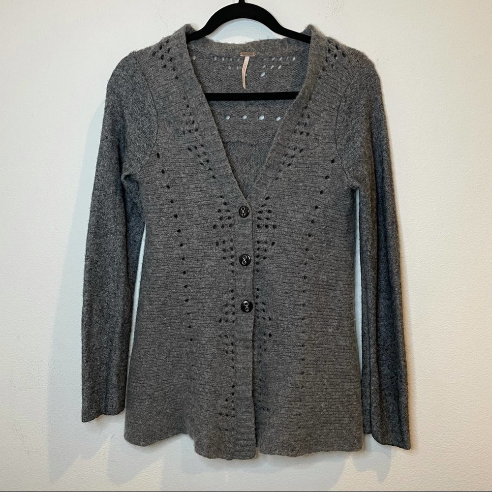 Free People Gray Lace Embroidered Cardigan - Picture 2 of 7